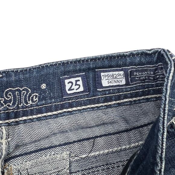 Miss Me Skinny Low Rise Jeans Y2K Wings Bling Rhinestones Embellished Womens 25 - Picture 7 of 8